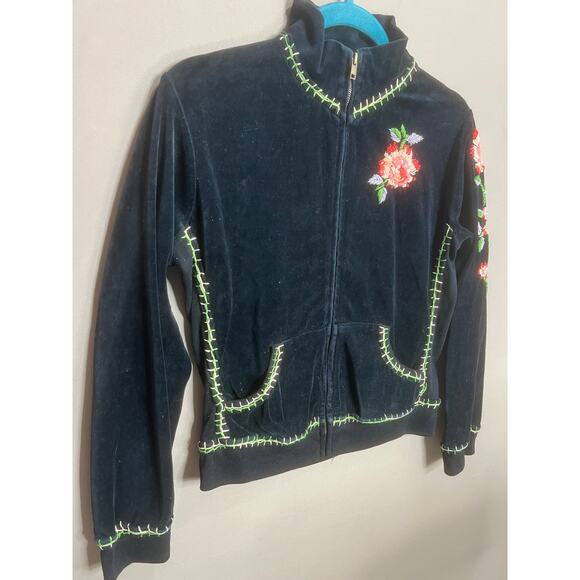 Oliver Escio Black Suede Jacket Floral VTG Fairy Coquette Y2K Rose Comfort Y2K - Picture 10 of 10